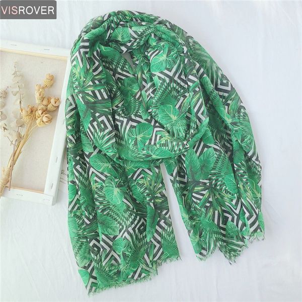 

visrover long summer scarf ladies scarves 2020 fashion silk scarves viscose shawl tropical print with tassel beach green scarf, Blue;gray