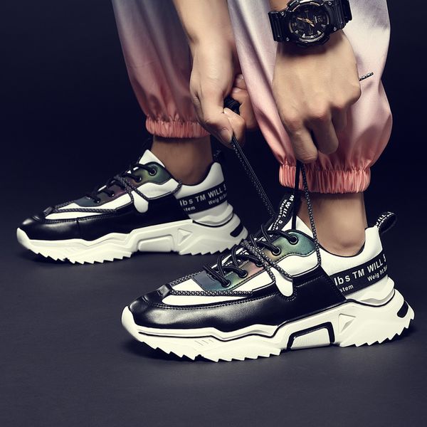 

style trend outdoor leisure shoes male footwear breathable comfortable sneakers lace up joker simple men's fashion sneakers, Black