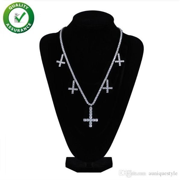 

iced out chains hip hop jewelry designer necklace mens luxury diamond cuban link tennis chain cross pendant for men micropaved bling cz boy, Black