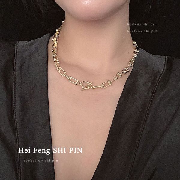 

single layer metal chain necklace personality design golden plating metallic links women jewelry necklace for lady female gift, Silver