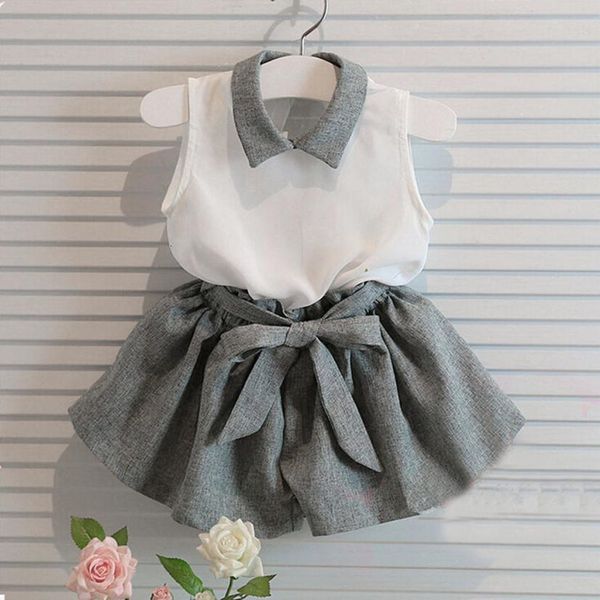 

sleeveless t-shirt shorts set suit baby girls clothes sweet cute roupas de bebe drop shipping august 9, White