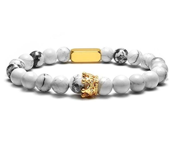 

new trendy crown volcanic stone bracelet for men woman natural stones yoga bangle friends bracelet jewelry003, Golden;silver