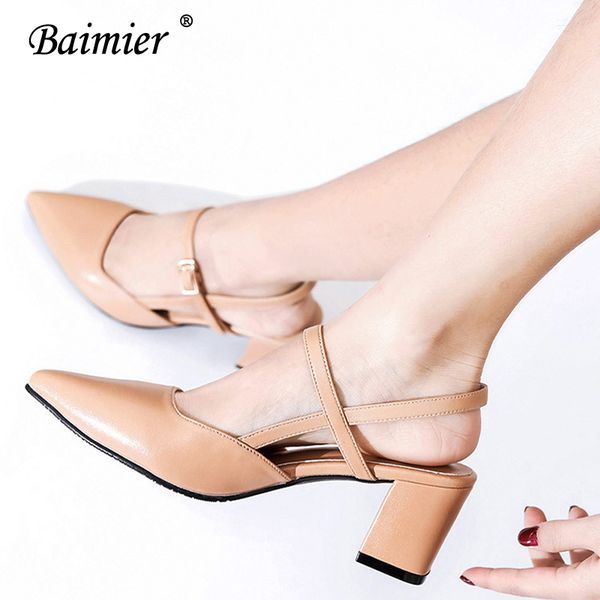 

2020 baimier fashion women high heels sandals pointed toe slingback shoes women khaki black white sandals