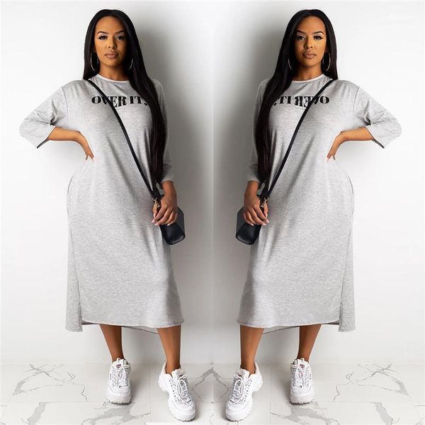 

платья casual женская одежда письмо печати женская повседневные платья мода side split нерегулярное щитовые womens конструктор, Black;gray