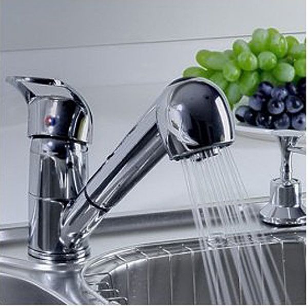 

hthl-single handle low arc pull out kitchen sink faucet with two spray model, chrome