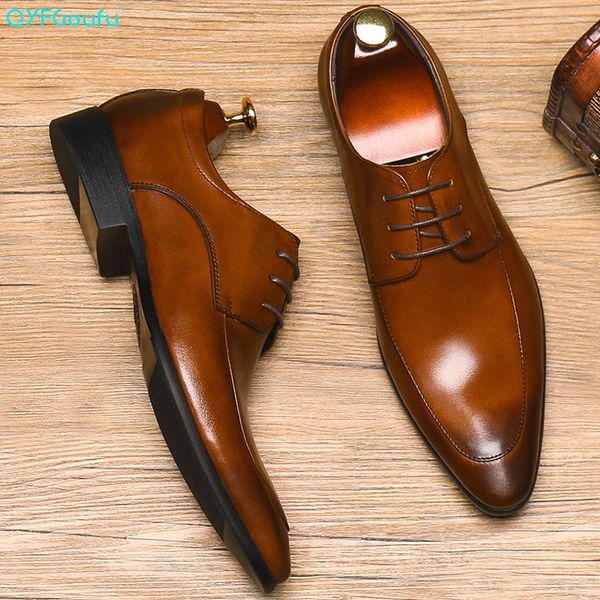 

qyfcioufu new men business formal dress shoes oxfords genuine leather lace-up british style pointed toe italian wedding shoes, Black