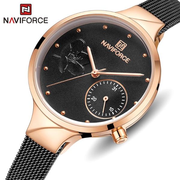 

naviforce brand women watch ladies fashion stainless steel quartz wristwatch female casual waterproof clock relogio feminino, Slivery;brown