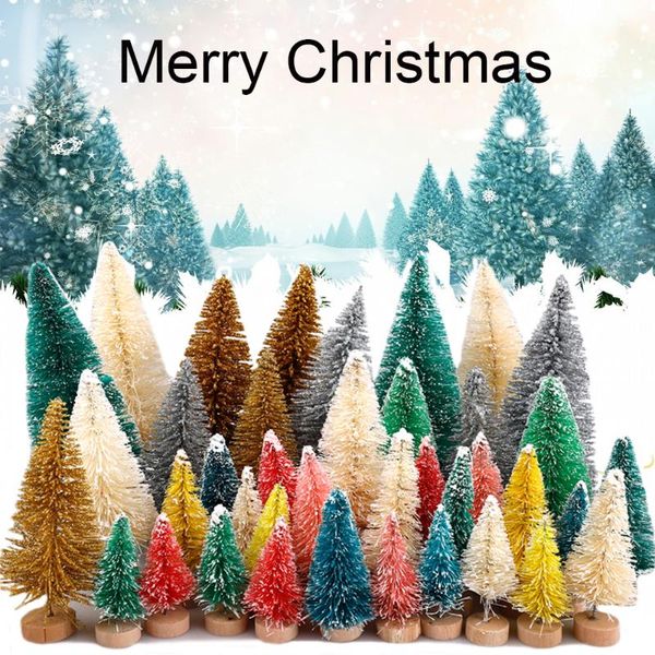 

christmas decorations mini colorful cedar trees kit sisal snow frost with wood base bottle brush embellishment desktree