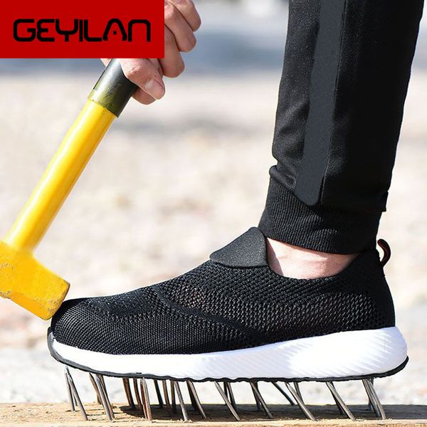 

work boots steel toe shoes sneakers men women work safety boots breathable safety shoes anti-smashing indestructible, Black