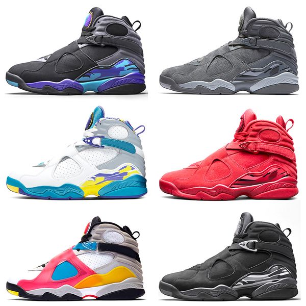 

new 8 8s jumpman red orbit snowflake basketball shoes men aqua south beach valentine day mens trainers designer sports sneakers 7-13, Black