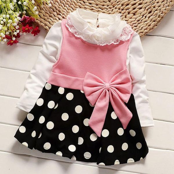 

three colors 2pcs toddler baby girl lace shirt +dot bow princess kids dress clothes sundress princess comfortable july 27, White