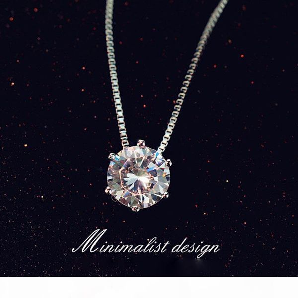 

single diamond necklace female sweet short clavicle chain copper silver pendant necklace six rhombic jewelry short clavicle