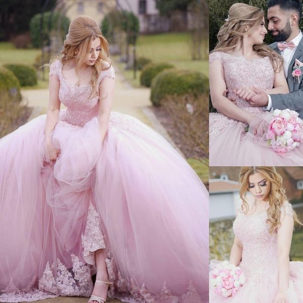 

2019 pink puffy ball gown quinceanera prom dress sweet 16 lace applique beaded lace up back quinceanera dresses evening party pageant gowns