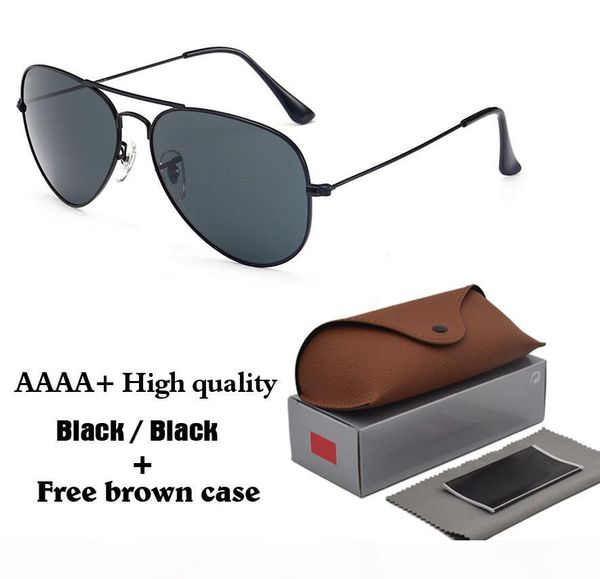 

new arrival (glass lens) sunglasses men women metal frame gradient glass lens pilot sun glasses uv400 goggle with brown cases and box, White;black