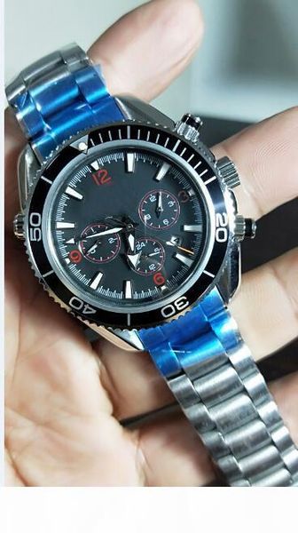 

luxury stainless steel vk quartz chronograph working men's fashion wristwatches black dial mens watch watches, Slivery;brown