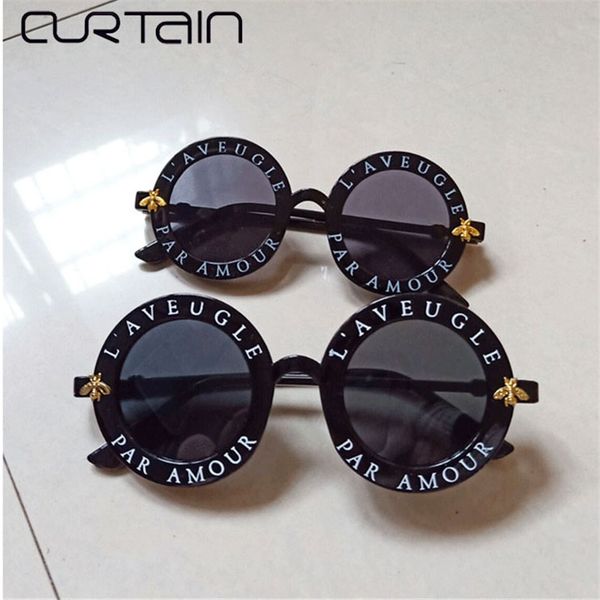 

curtain retro round sunglasses women 2020 brand designer bee vintage kid sun glasses boys girls new parent-child suit uv400, White;black