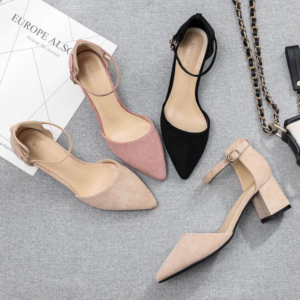 

women's shoes new fashion casual point toe buckle strap square heel med female party high heels pumps sandals shoes g0010, Black