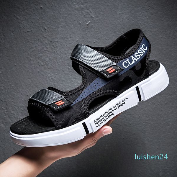 

england style men fashion beach summer shoes outdoors seaside dress mesh sandals flat platform shoe man sandal sandalias sandale l24, Black