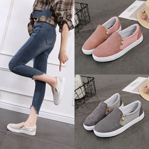 

flat shoes womens flats fashion crystal sneakers female slip on loafers zipper ladies shoes mocassim feminino zapatillas, Black