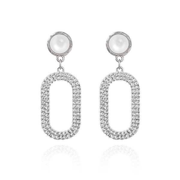 

s925 silver needle korea edition fashionable geometry full diamond long section oval earrings ladies small public ear nail net red jewelry