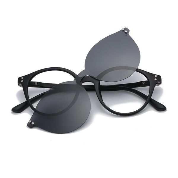 

width-137 clip myopia sunglasses retro tr90 spring legs polarized color lenses men women myopia invisible magnet eyewear frames, Black