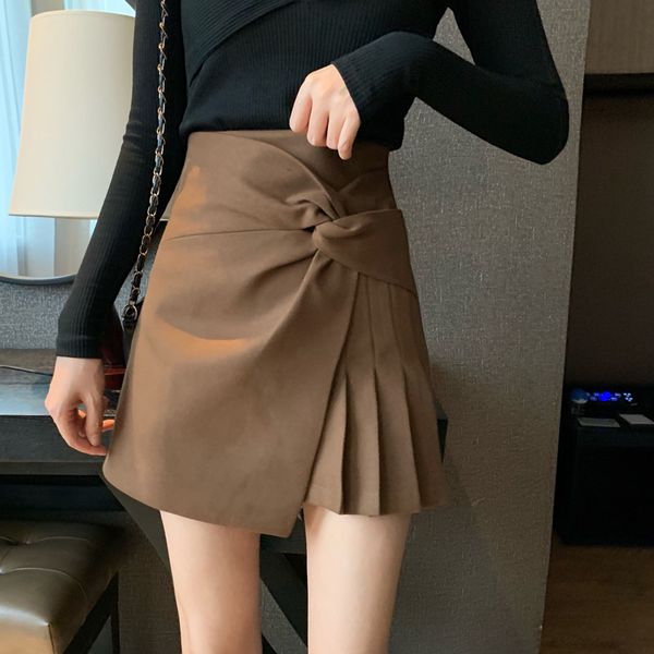 

skirts make firm offers a word skirt female qiu dong irregular pleated of tall waist joker cultivate one's morality, Black