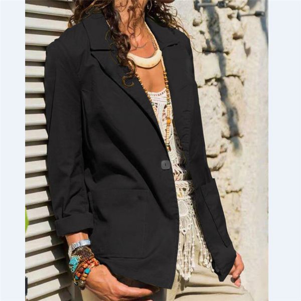 

women's suits & blazers 2021 autumn winter slim fit casual women blazer buttons office lady jacket solid coat female outwear, White;black