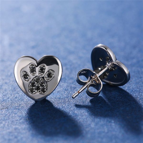 

cute female small black zircon stone stud earrings silver color wedding jewelry boho small dog cat claw earrings for women, Golden;silver
