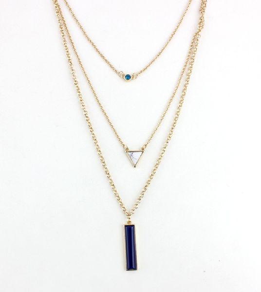 

three-layer white turquoise inlaid geometric necklace, Silver