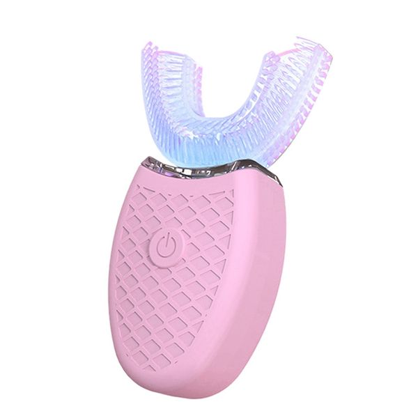 

360 degrees u type automatic electric toothbrush high frequency ultrasonic vibration blue light whiten teeth silicone brush head