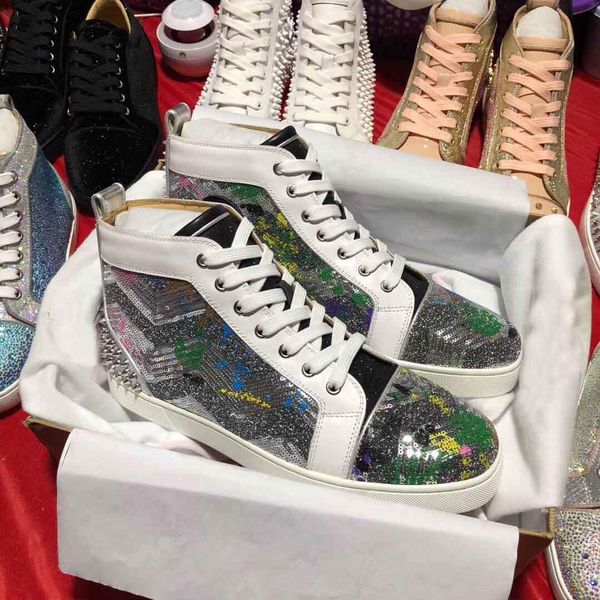 

2020 конструктор бисер шипы кроссовки марки туфли с красной подошвой открытый скейтборд мода классический красный sole luxey тренеры верхнег, Black