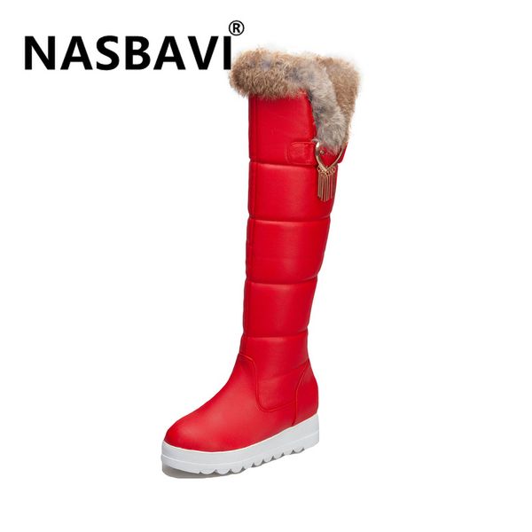 

women hair knee high winter boots round toe waterproof non-slip metal tassel women shoes winter snow boots size 32-43, Black