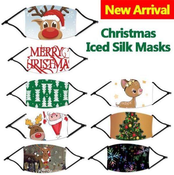 

2020 christmas masks elk digital printing dust-proof washing ice silk mask for adults children by dhl 60pcs