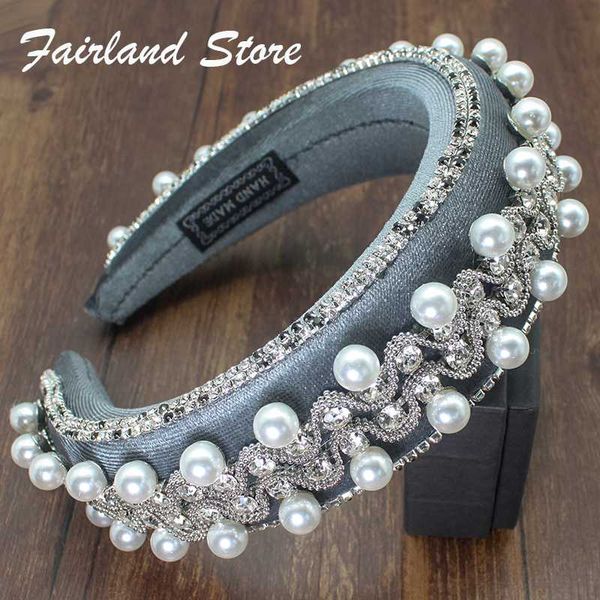 

fairland shiny geometric crystal headband luxury sparkly pearl padded rhinestone hairhoop women party wedding hair accessories, Golden;silver