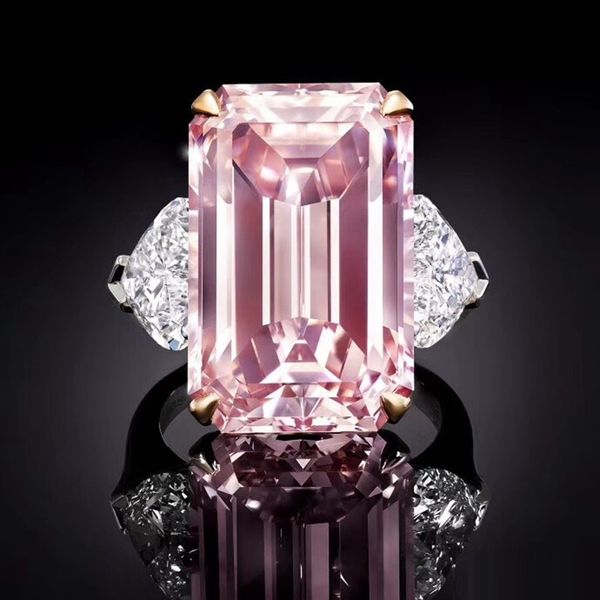 

blh pink square zircon 925 sterling silver finger ring pink crystal stone ring love forever women wedding engagement jewelry, Golden;silver