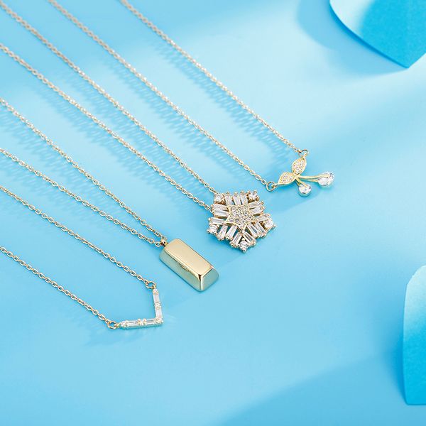 

stainless steel zirocn lady chain v shape & pentagon shape cherry bullion korean trendy fashion style, Silver