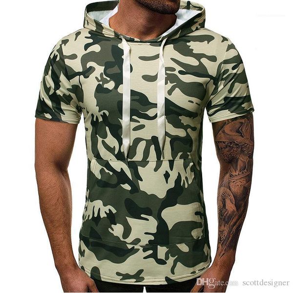 

zipper tshirt panelled short sleeve mens designer teenager fashion sportstees mens camouflage hooded, White;black