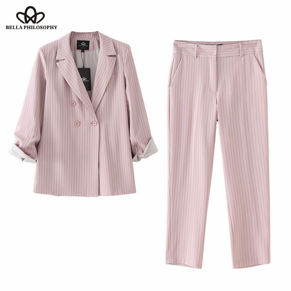 

bella philosophy women autumn winter striped pink blazer thin jacket turn down collar female blazer casual office ladies suit, White;black