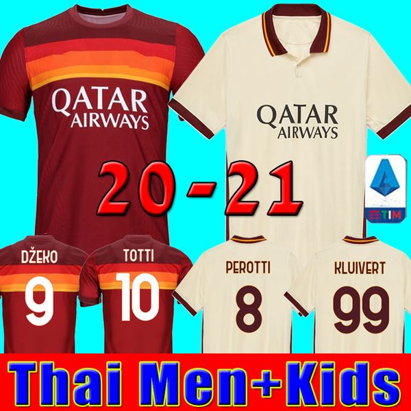 

thailand quality 2020 2021 totti de rossi as dzeko roma soccer jerseys 20 21 kolarov kluivert football soccer shirts men kids kits sets, Black