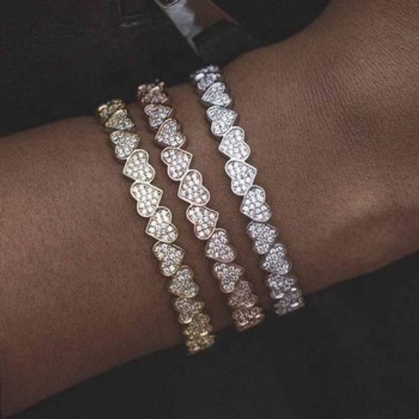 

2020 sparking bling cubic zirconia heart shape bracelet & bangle for girlsfriend gift birthday wedding jewelry gift, Golden;silver
