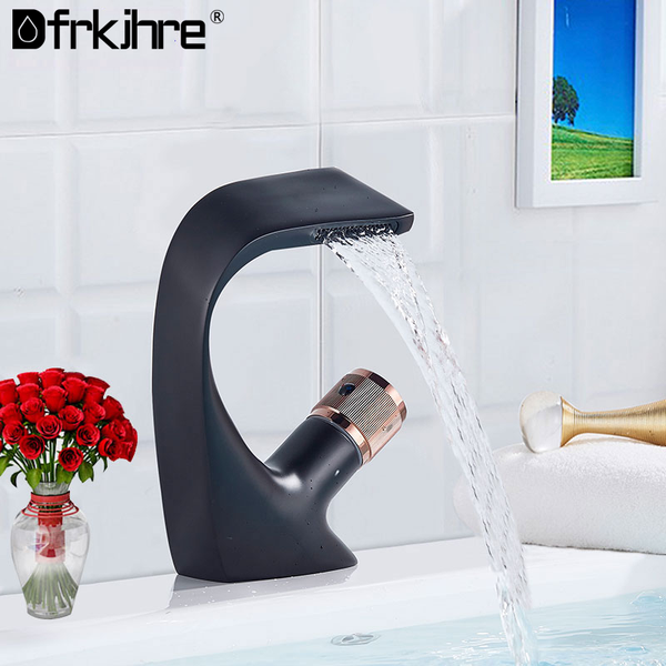 

bathroom sink faucets basin single handle cold/ mixer waterfall deck mount tap black water faucet accessories