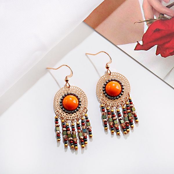 

круглый boho серьги для женщин этнический длинные бусы кисточкой серьги золотые ювелирные изделия brinco feminino, Silver
