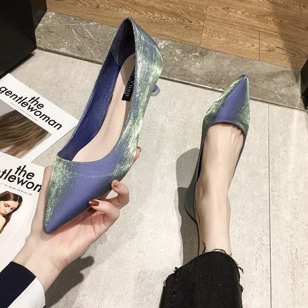 

low heels shoe woman single shoes women 2020 autumn office lady female footware pointed toes discoloration pink blue orange, Black