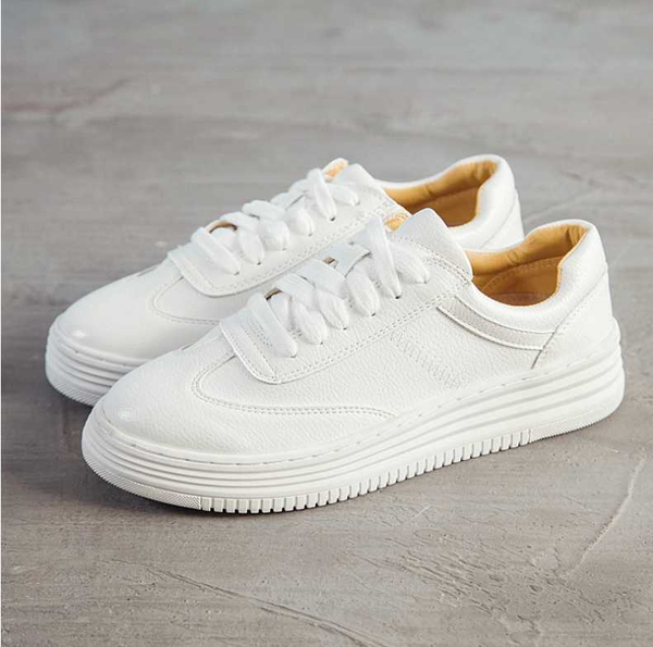 

fashion white split leather women chunky sneakers white shoes lace up tenis feminino zapatos de mujer platform women casual shoe, Black