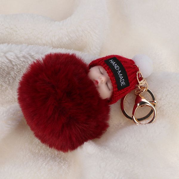 

sleeping baby doll брелок pom pom пушистых брелоки висячая подвеска подарки (wine red, Silver