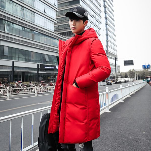 

men's down & parkas winter thicken warm men plus size 5xl slim fit solid color hooded jackets coats male overcoat long jacket, Black