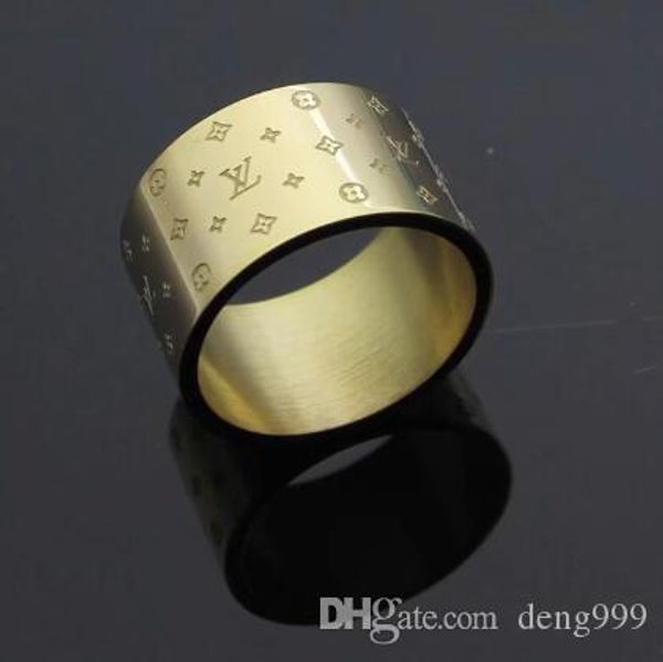 

high polished gold silver rose colors four leaf flower v letter titanium steel men and women ring classic design couple wholesale, Slivery;golden