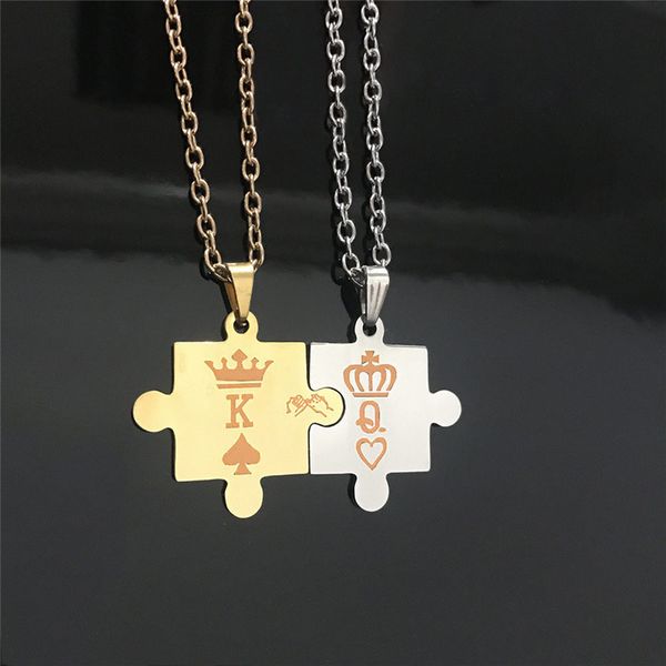 

buteeluvv 2pcs/set king queen geometric crown pendant necklace women men jewelry lovers' valentine's day gift necklace, Silver