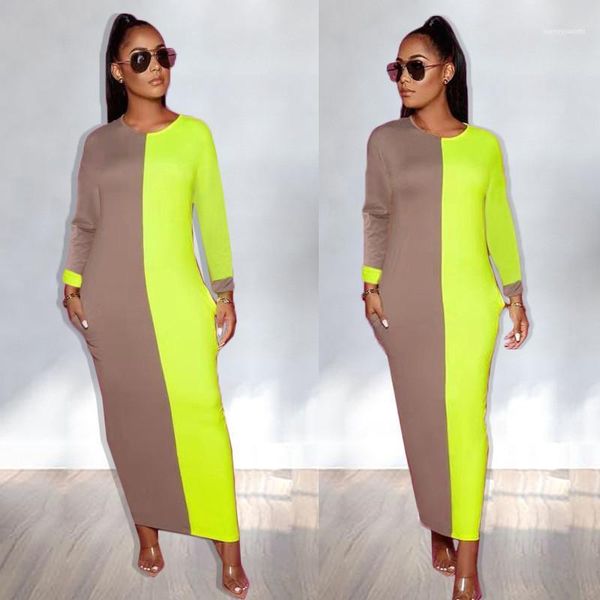 

dresses casual long sleeve crew neck dress women designer clothes women dresses fashion panelled color bodycon, Black;gray