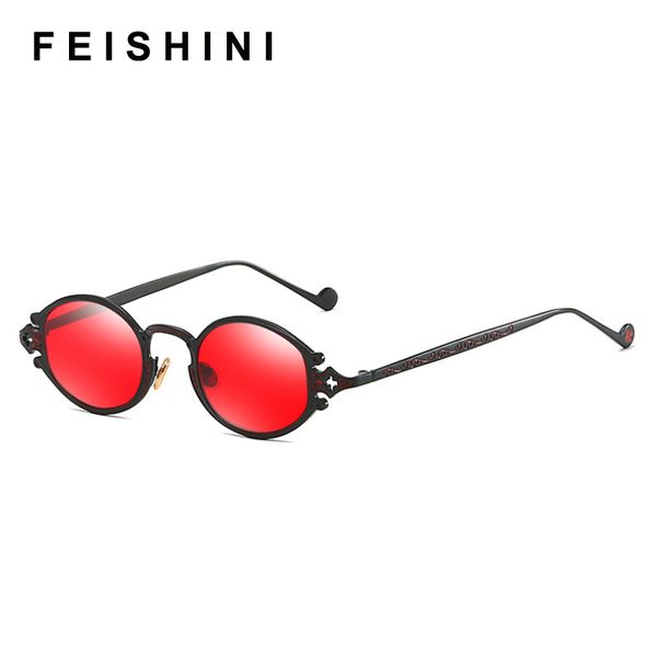 

feishini 2020 blacklens punk sunglasses women oval designer shades sun glasses men metal eyewear vintage sunglass, White;black
